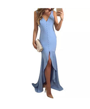 Load image into Gallery viewer, Blue Button Down Maxi Dress
